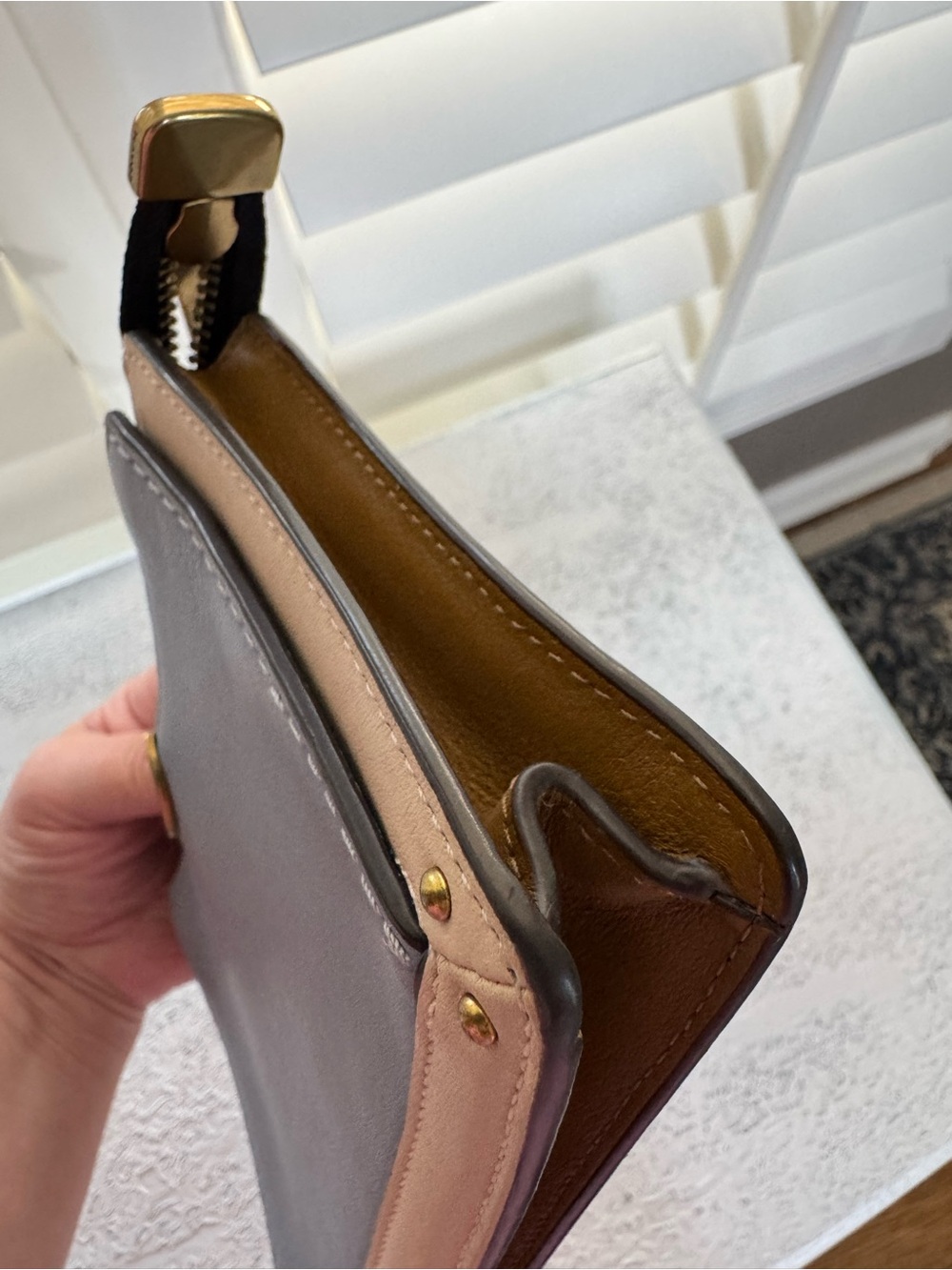 Coach Colorblock Leather Wristlet in Blue and Cream Dreamer - Picture 6 of 7
